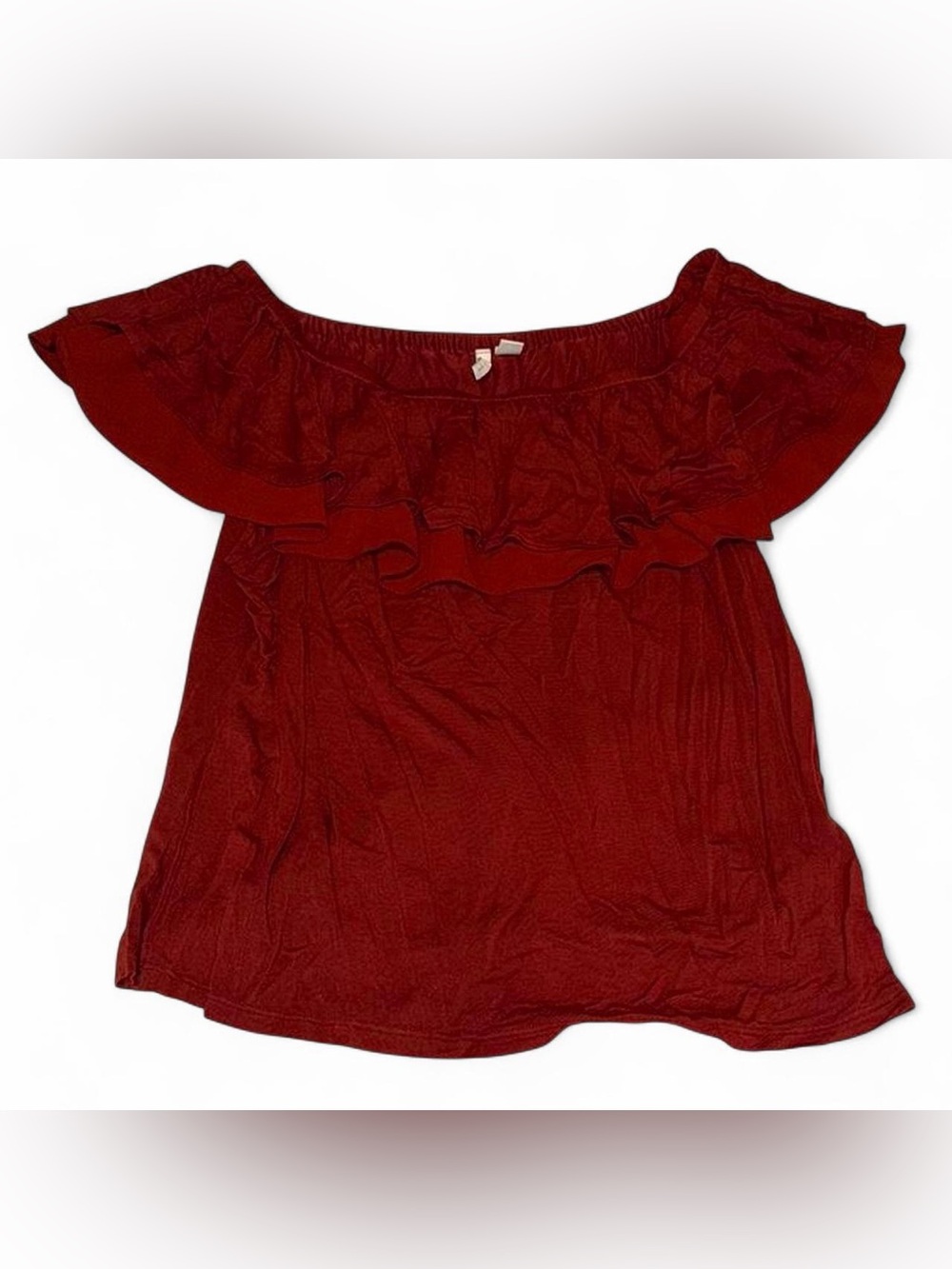 Cato Off-Shoulder Ruffle Crop Top - Burgundy Red